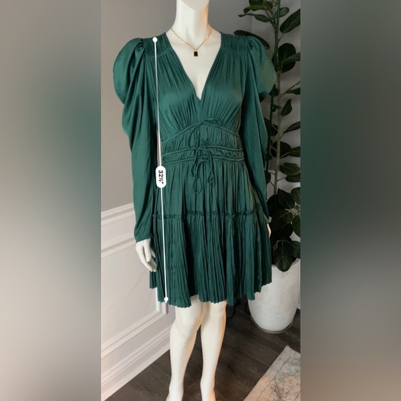 ULLA JOHNSON Lu Bow-Detailed Pleated Satin Mini Dress in Green sz US 0 NWT 590$ - Picture 11 of 14